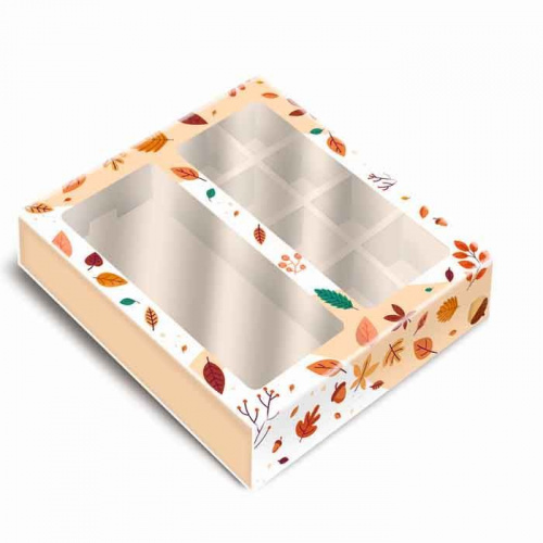 Коробка под 8 конфет и плитку "Листопад" 17,7*17,8*3,8см