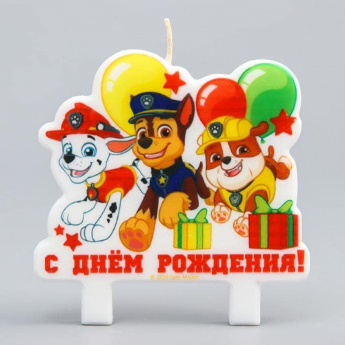 Свеча "С днем рождения" команда Щенячий патруль красная надпись Свеча "С днем рождения" команда Щенячий патруль красная надпись