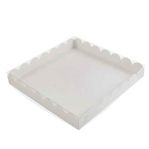 Коробка для печенья с прозр. крышкой, белая 21*21*3см