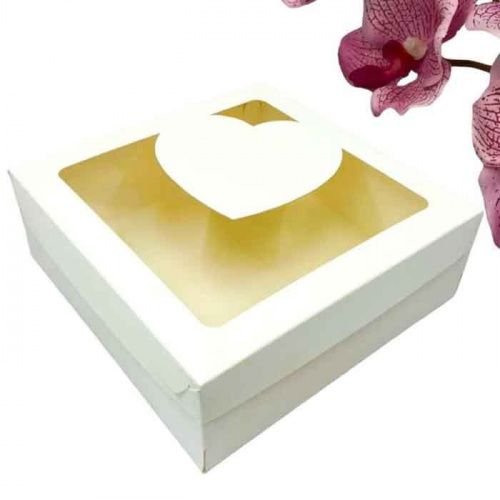Коробка для десертов Сердце, белая 20*20*7см