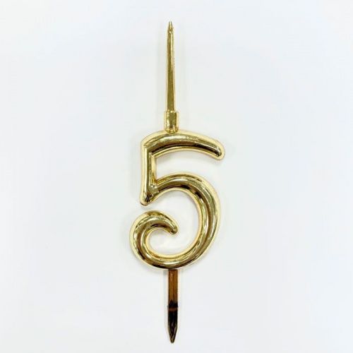 Топпер-свеча "5" пластик, золото